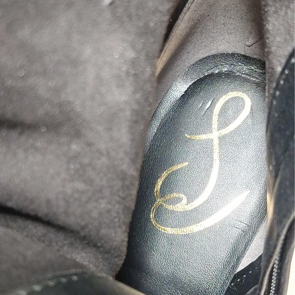 Sam Edelman 7 M Anika Black Leather High Heeled Ankle Boots Logo & Croc Emboss